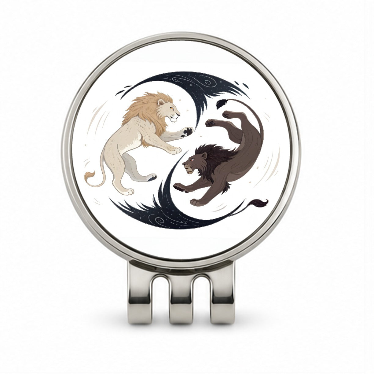 Two Lions Yin Yang Dark Light Golf Hat Clip with Ball Marker