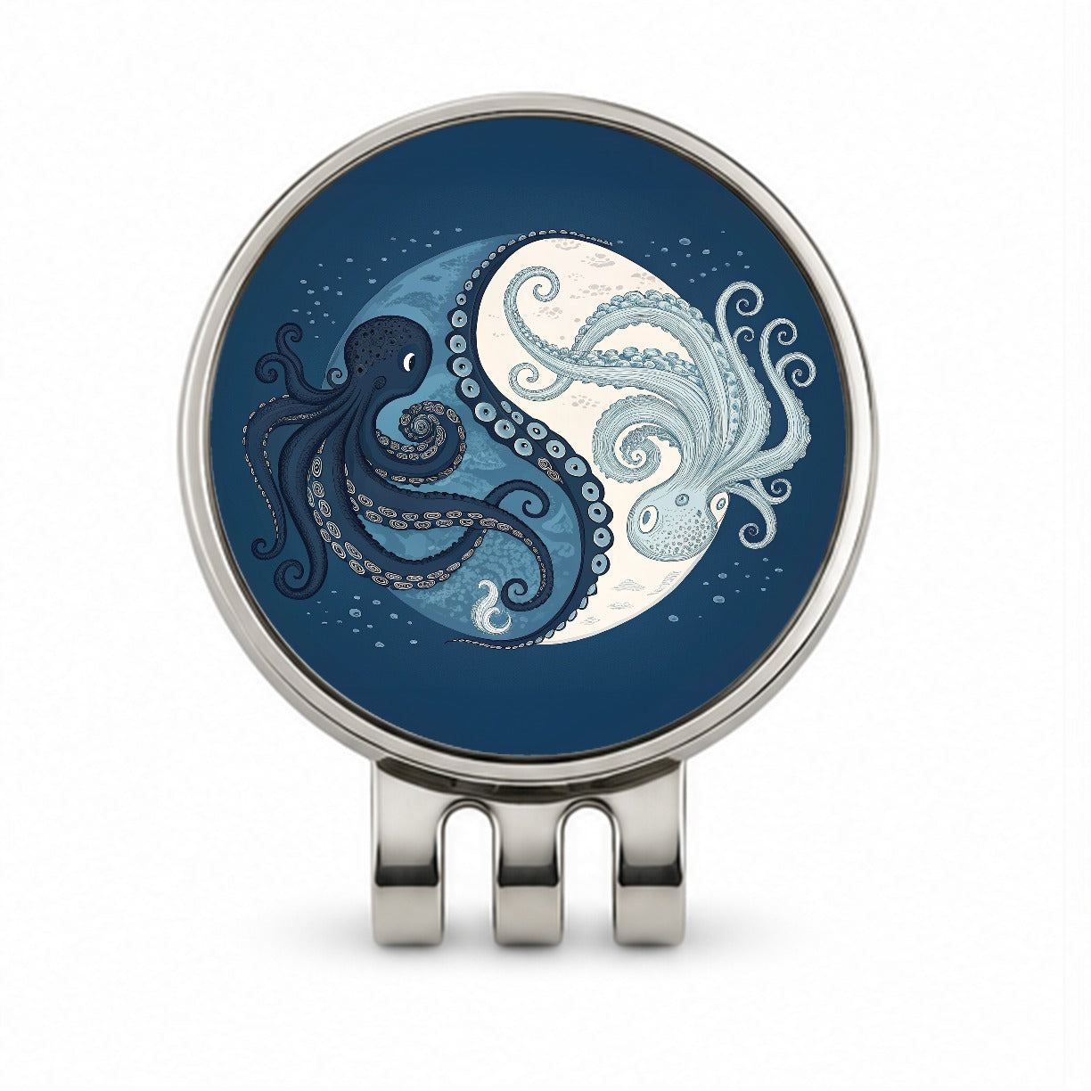 Two Octopus Yin Yang Blues Golf Hat Clip with Ball Marker