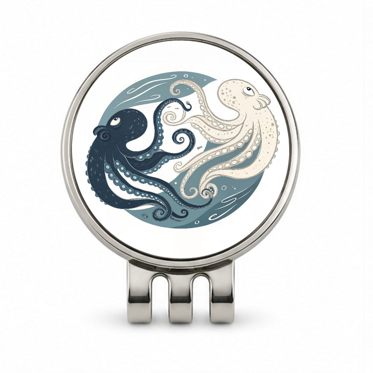 Two Octopus Yin Yang Golf Hat Clip with Ball Marker