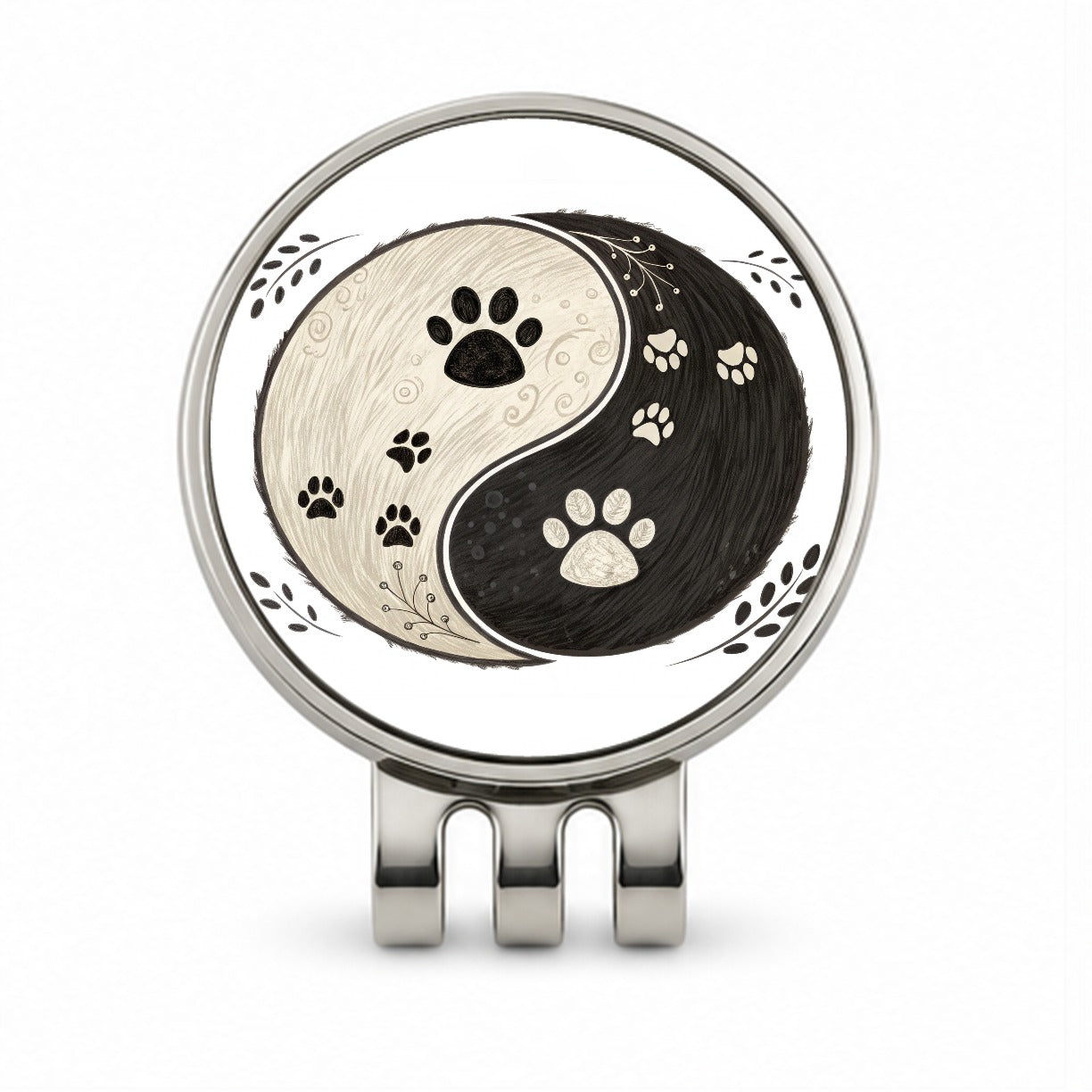 Two Paw Prints Yin Yang Dark Light Golf Hat Clip with Ball Marker