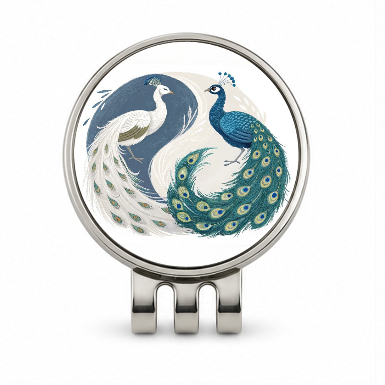 Two Peacocks Yin Yang Golf Hat Clip with Ball Marker