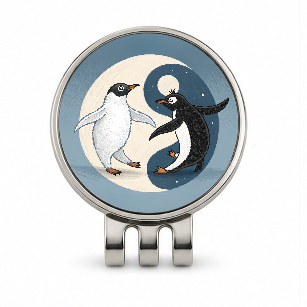 Two Penguins Yin Yang Golf Hat Clip with Ball Marker