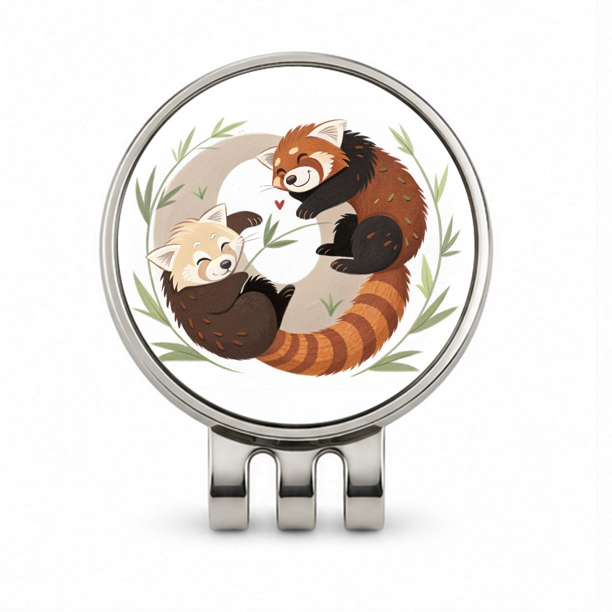 Two Red Pandas Yin Yang Golf Hat Clip with Ball Marker
