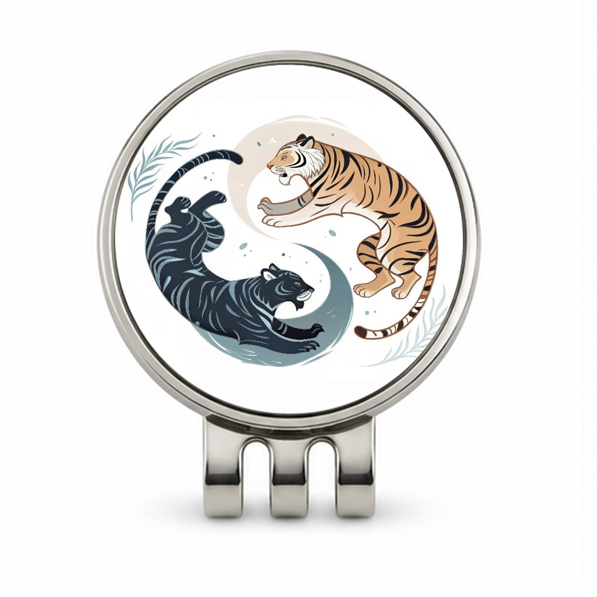 Two Tigers Yin Yang Orange Dark Golf Hat Clip with Ball Marker