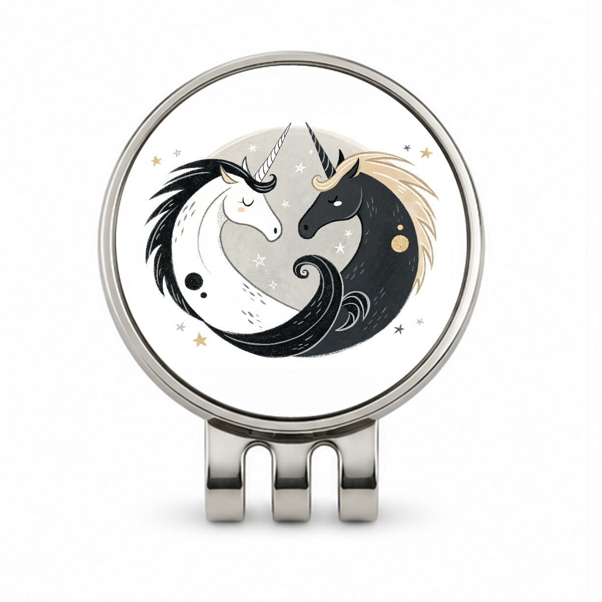 Two Unicorns Yin Yang Black White Golf Hat Clip with Ball Marker