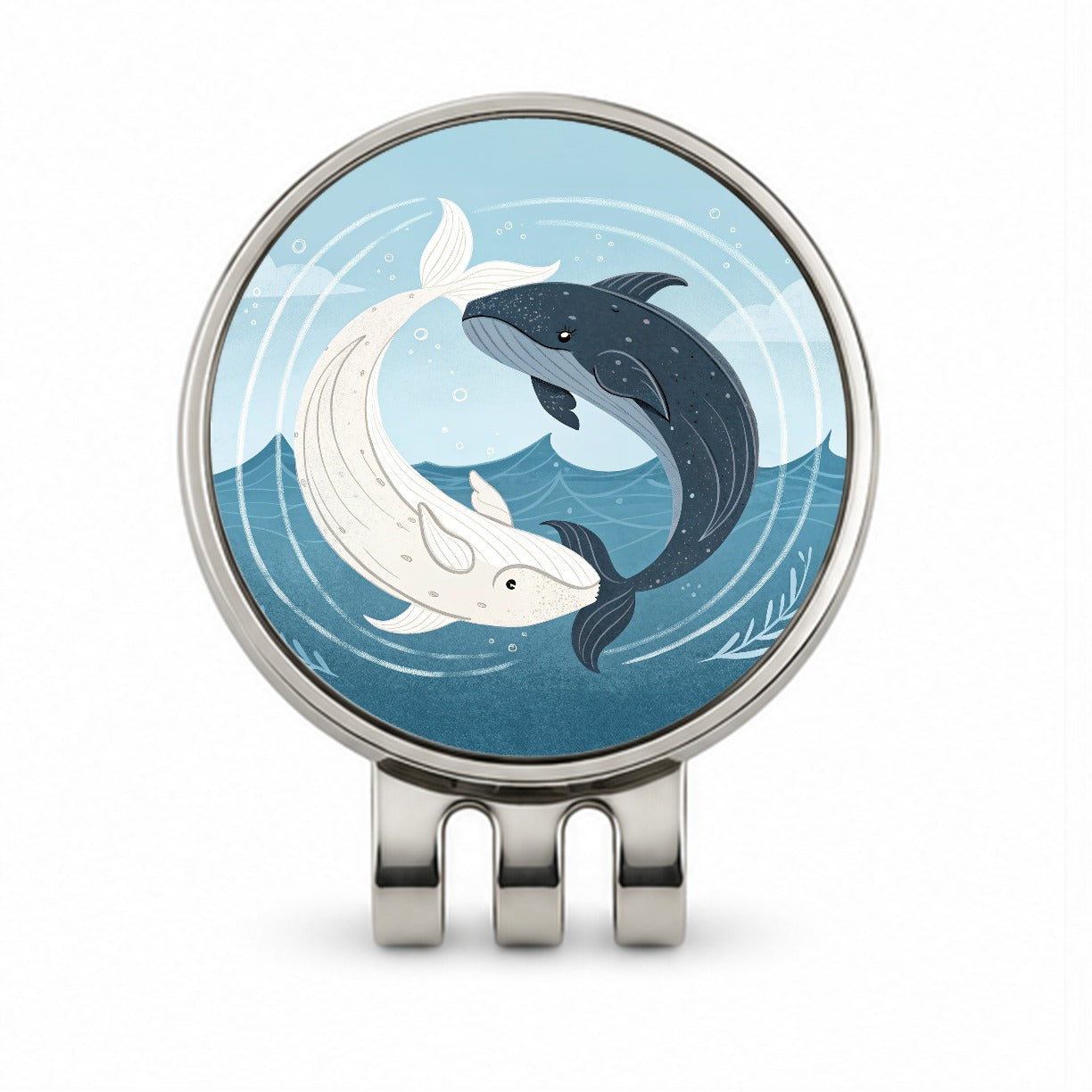 Two Whales Yin Yang Ocean Golf Hat Clip with Ball Marker
