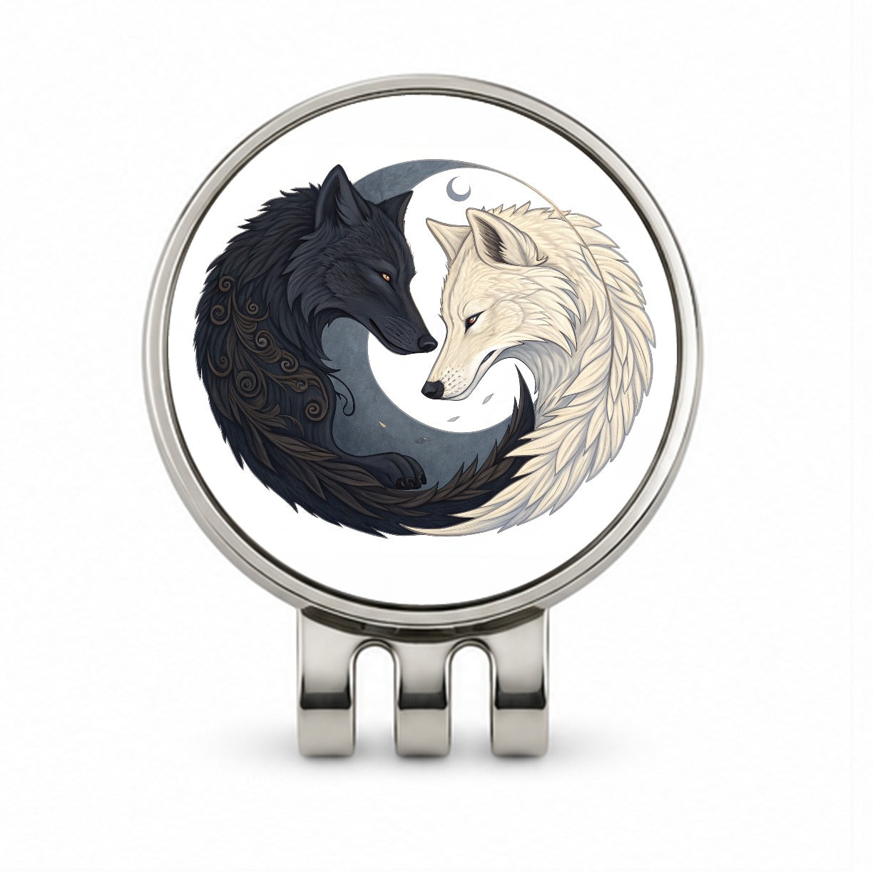 Two Wolves Yin Yang Golf Hat Clip with Ball Marker