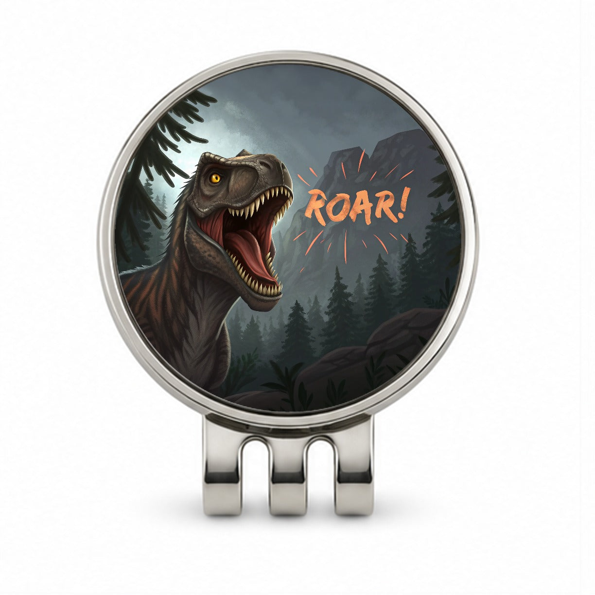 Tyrannosaurus T-Rex Dinosaur Roar Bold Text Golf Hat Clip with Ball Marker