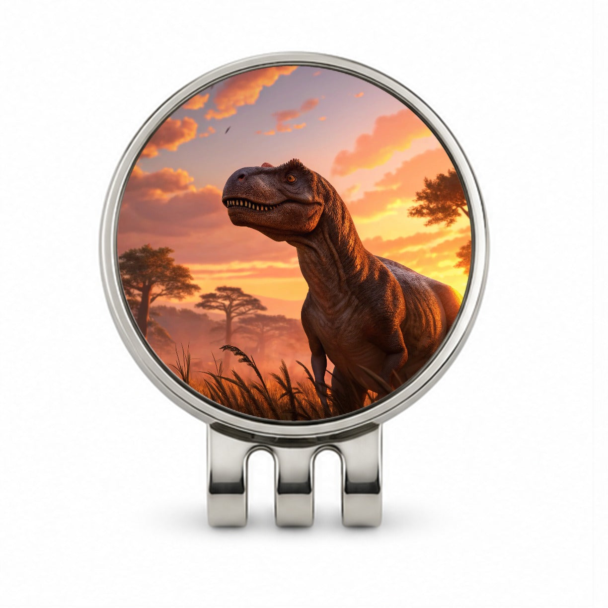 Tyrannosaurus T-Rex Dinosaur Sunset Sky Golf Hat Clip with Ball Marker