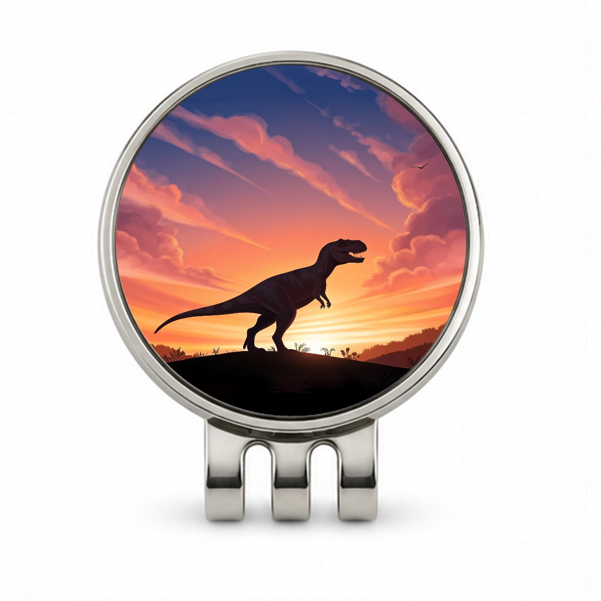 Tyrannosaurus T-Rex Dinosaur Sunset Golf Hat Clip with Ball Marker