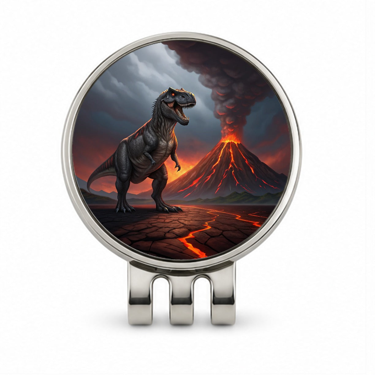 Tyrannosaurus T-Rex Dinosaur Volcano Erupting Golf Hat Clip with Ball Marker
