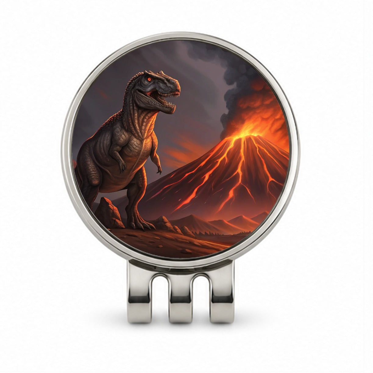 Tyrannosaurus T-Rex Dinosaur Volcano Lava Golf Hat Clip with Ball Marker