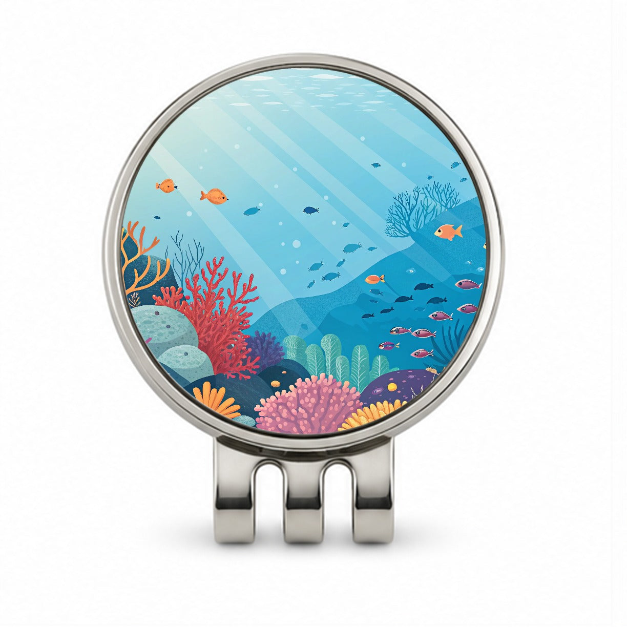 Underwater Reef Scene Fish Coral Ocean Tropical Golf Hat Clip with Ball Marker