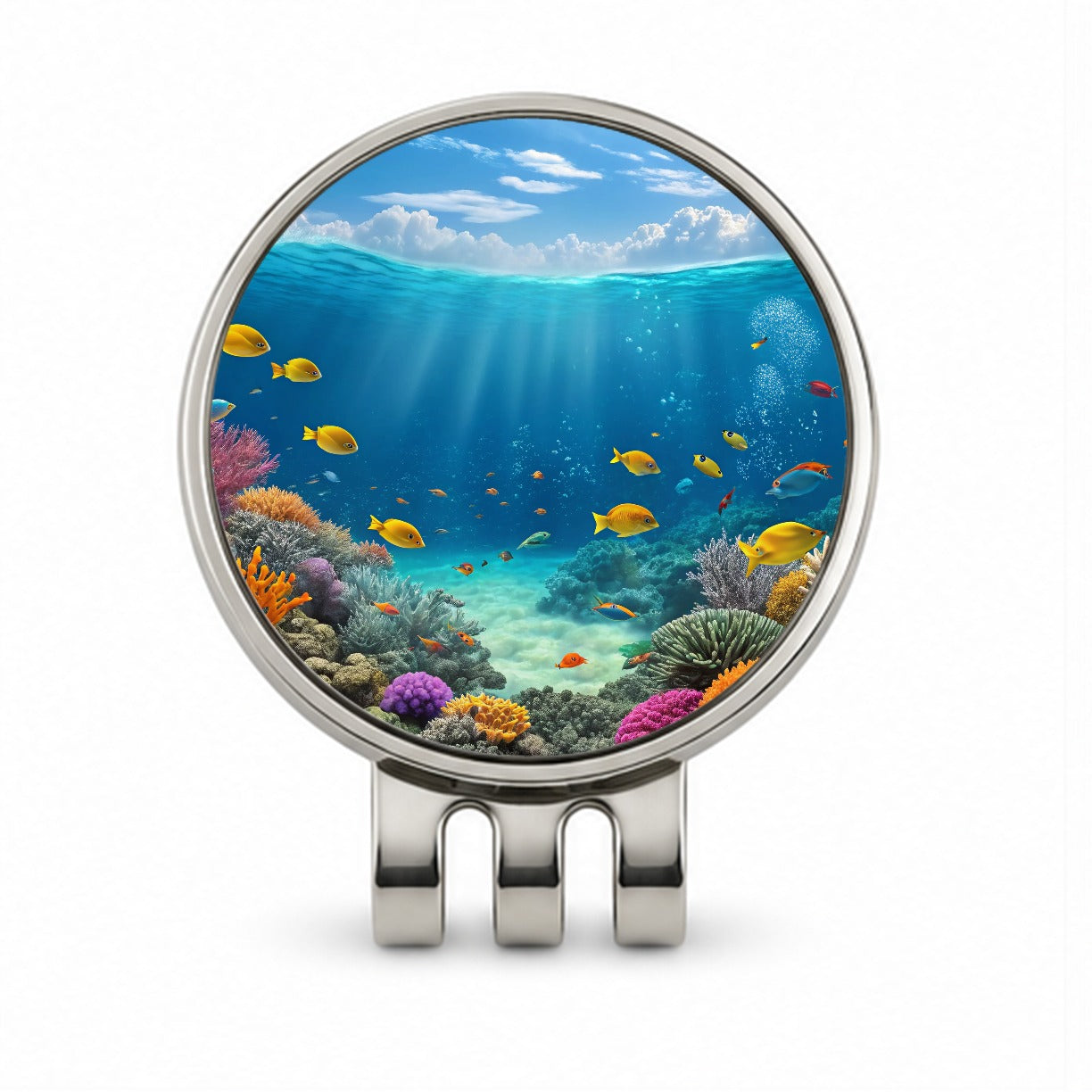 Underwater Reef Scene Tropical Fish Ocean Golf Hat Clip with Ball Marker