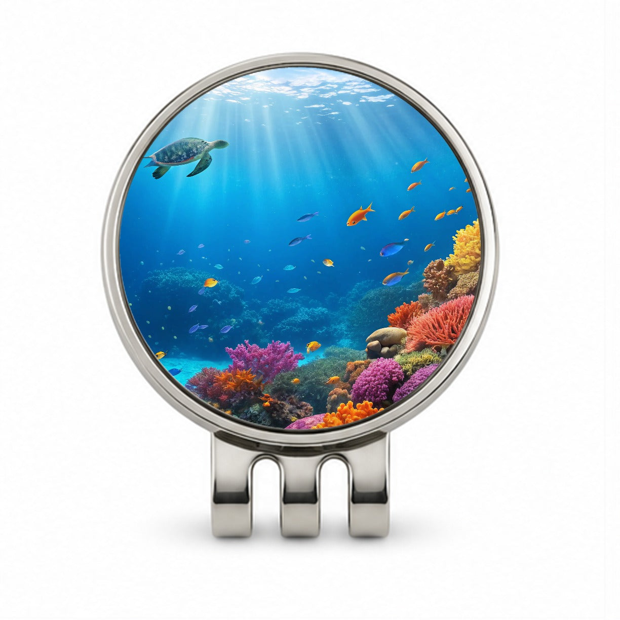 Underwater Scene Tropical Turtle Fish Coral Ocean Golf Hat Clip with Ball Marker