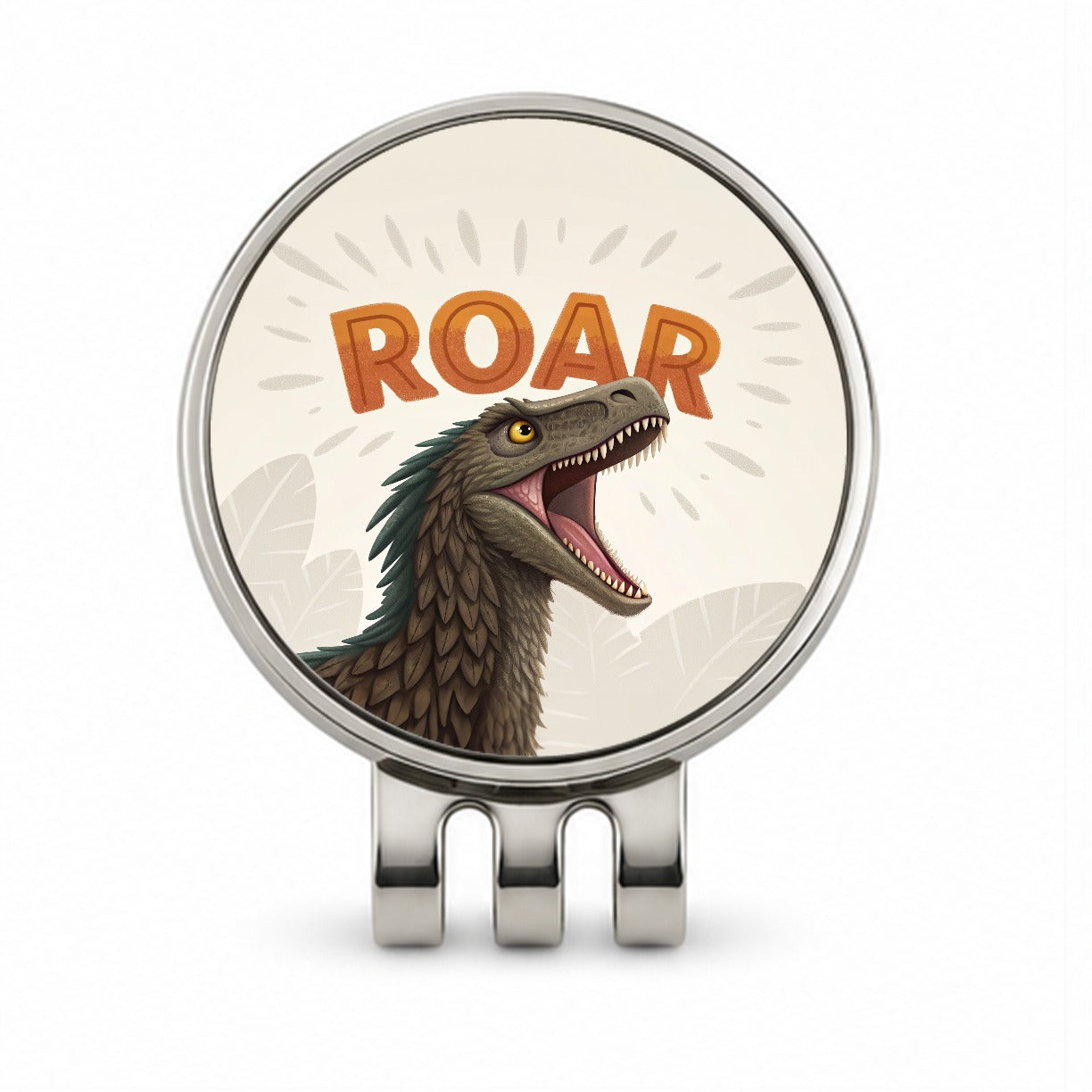 Velociraptor Roar Bold Dinosaur Golf Hat Clip with Ball Marker