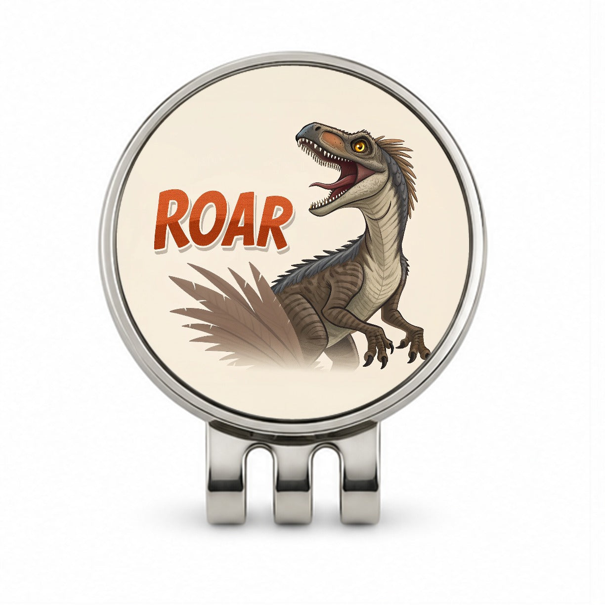Velociraptor With Roar Dinosaur Golf Hat Clip with Ball Marker