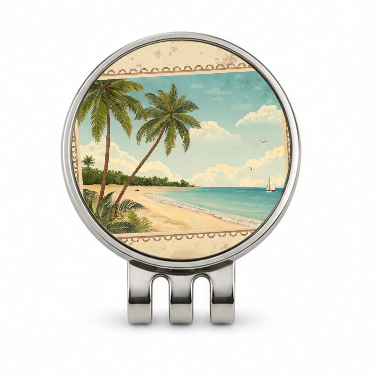 Vintage Beach Postcard Tropical Golf Hat Clip with Ball Marker