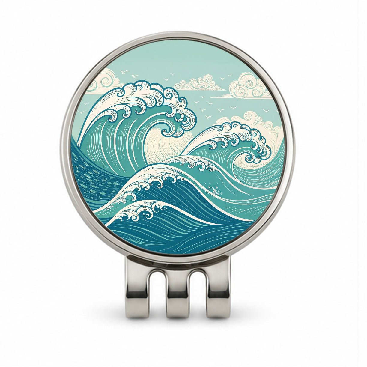Vintage Ocean Waves Drawing Golf Hat Clip with Ball Marker