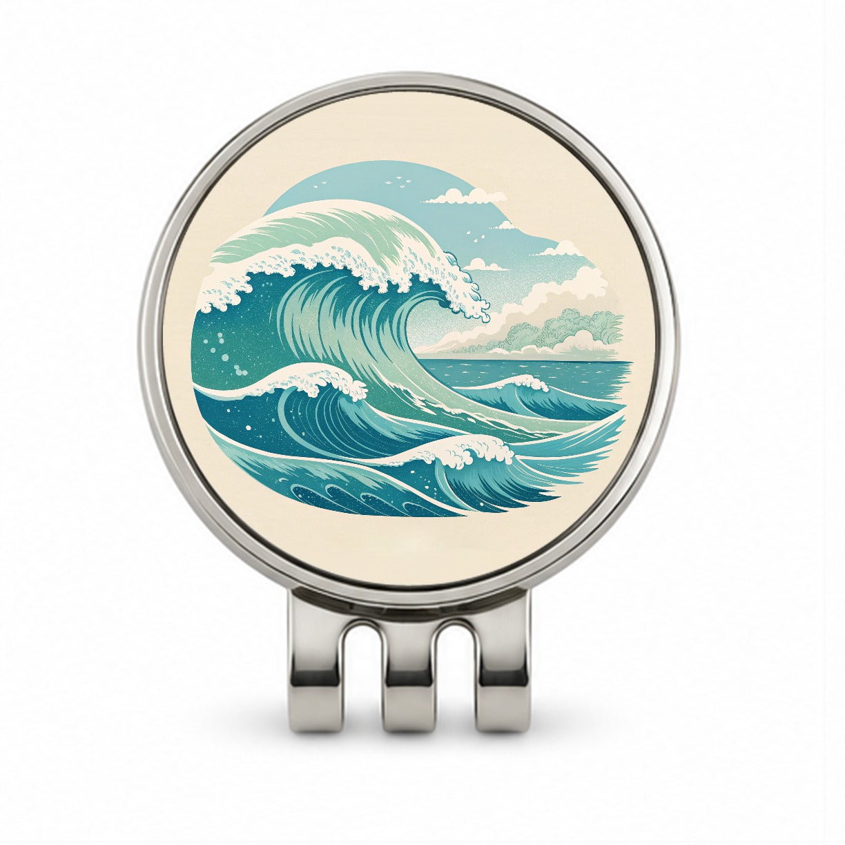 Vintage Ocean Waves Golf Hat Clip with Ball Marker
