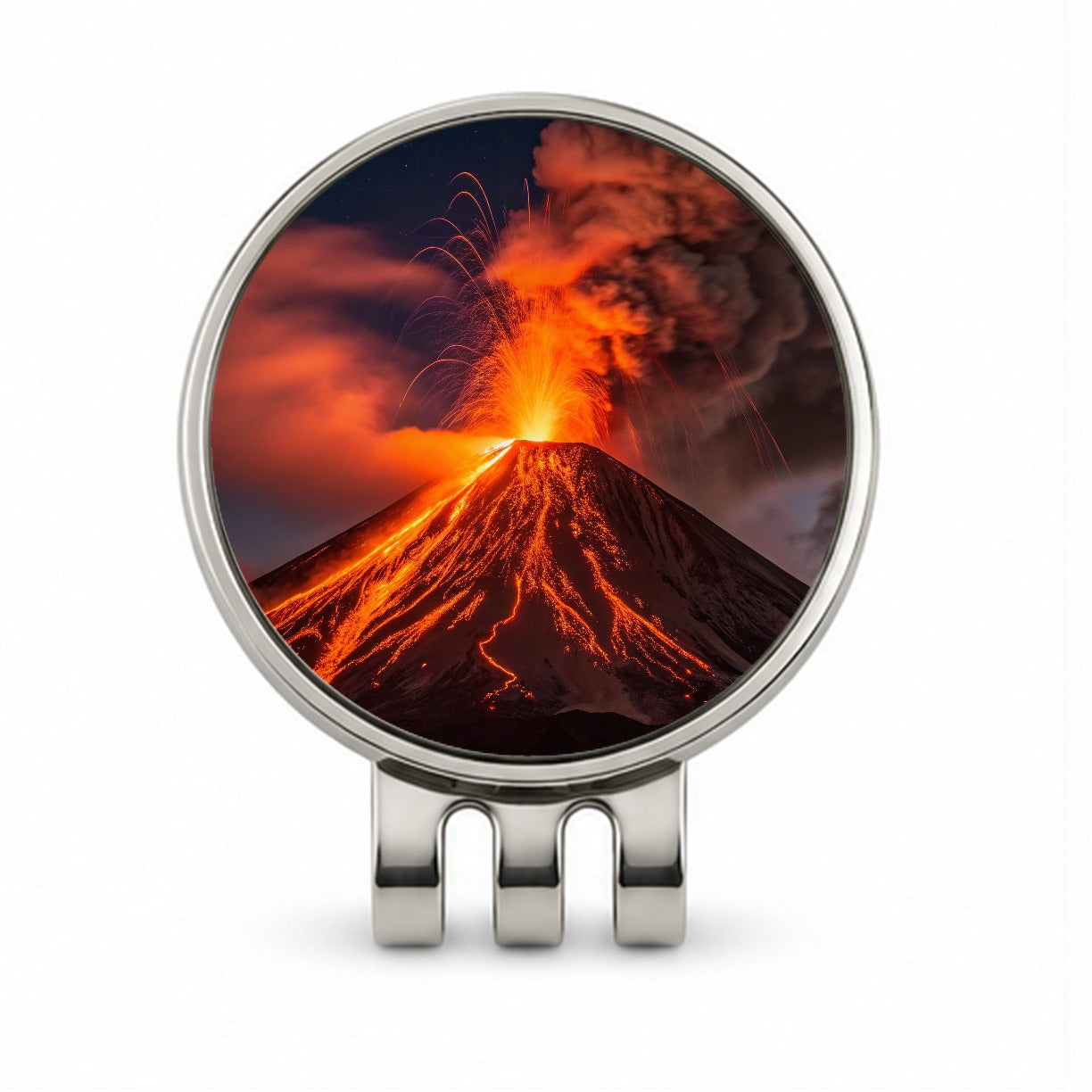 Volcano Erupting At Night Lava Golf Hat Clip with Ball Marker