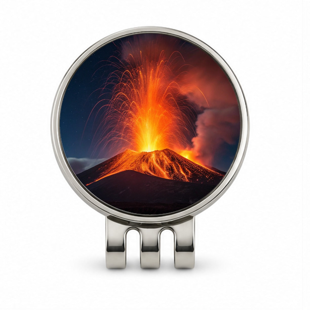 Volcano Erupting At Night Golf Hat Clip with Ball Marker