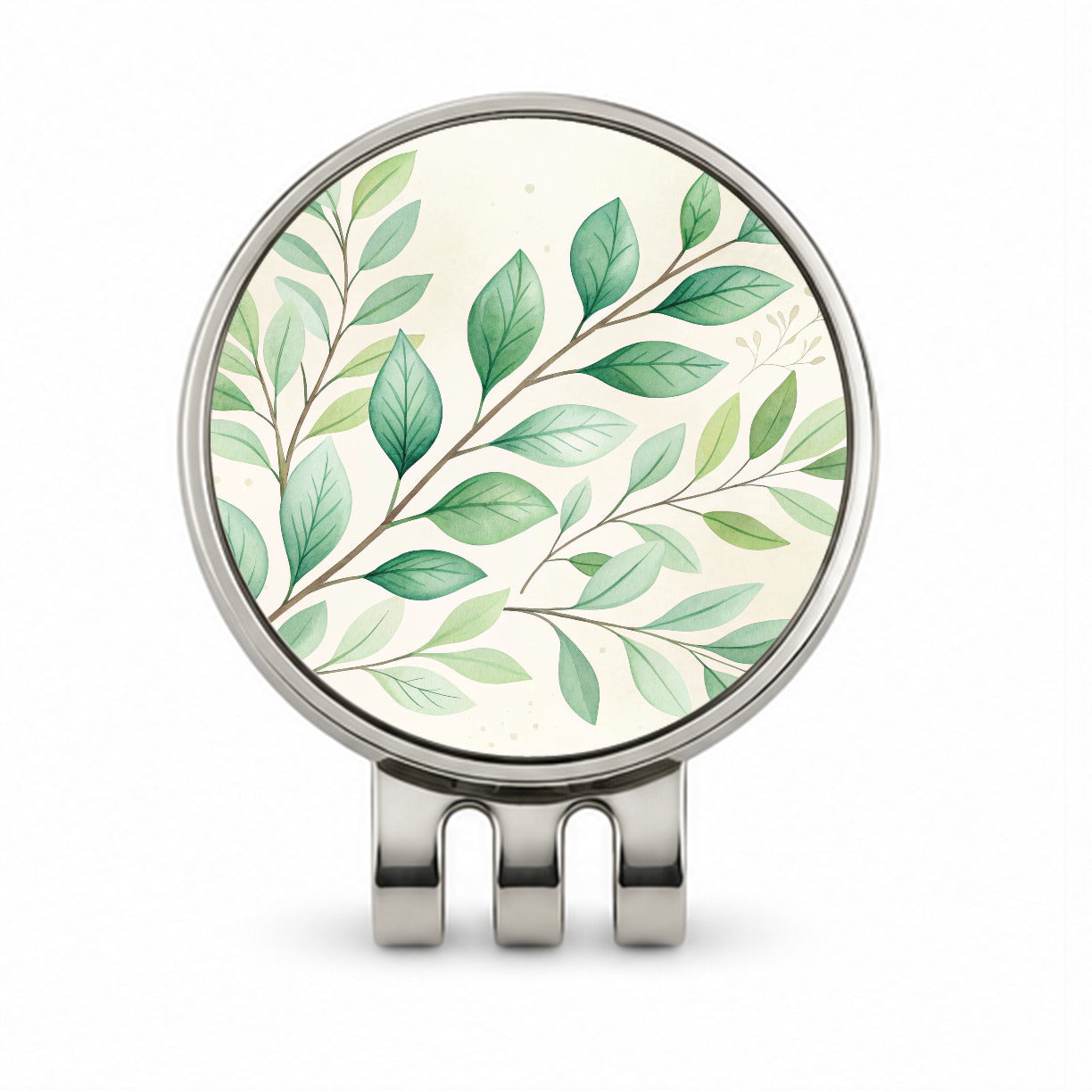 Watercolor Green Leaves And Branches Golf Hat Clip with Ball Marker