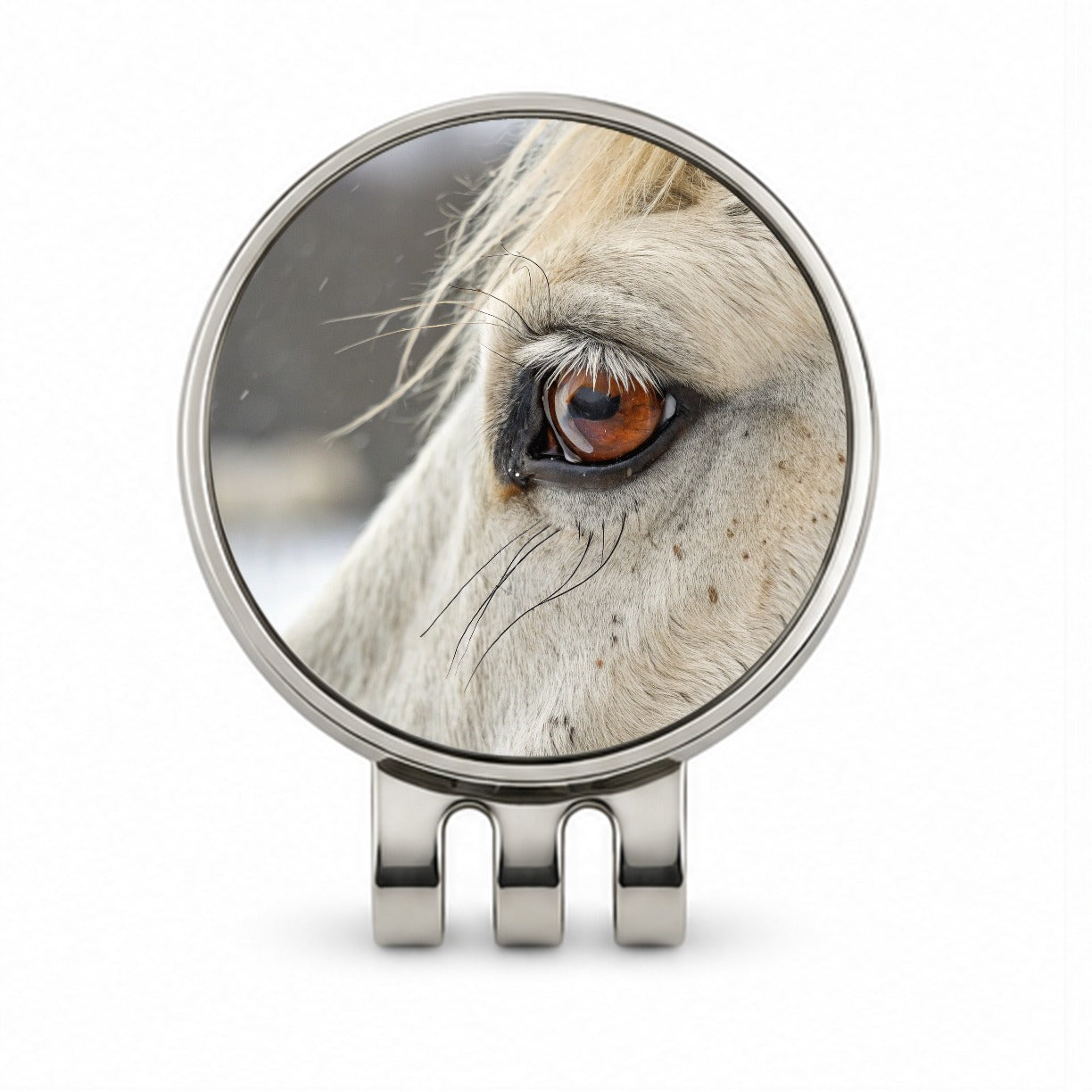 White Horse Eye Close Up Golf Hat Clip with Ball Marker