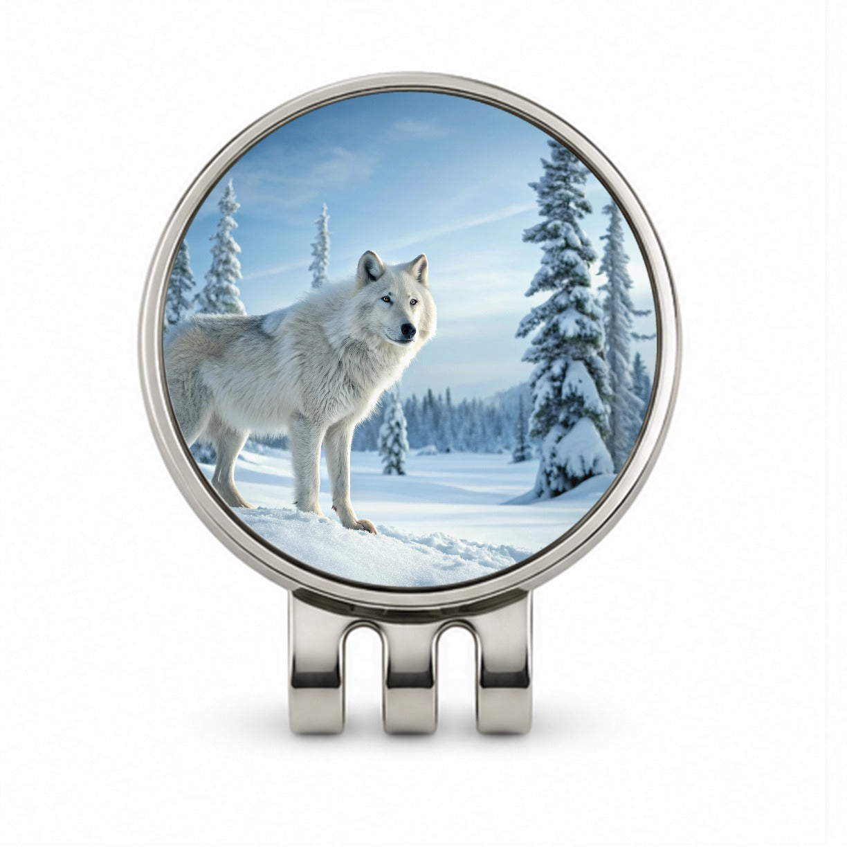 Wolf In Snow Scene Beautiful Golf Hat Clip with Ball Marker