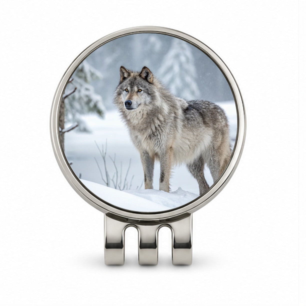 Wolf In Snow Scene Stunning Golf Hat Clip with Ball Marker