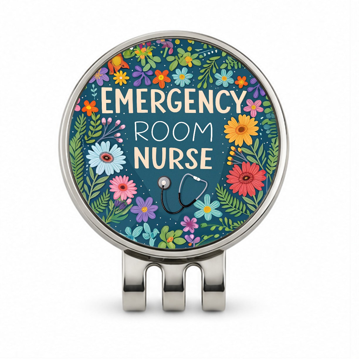 Emergency Room Nurse Appreciation Stethoscope Flowers Golf Hat Clip with Ball Marker
