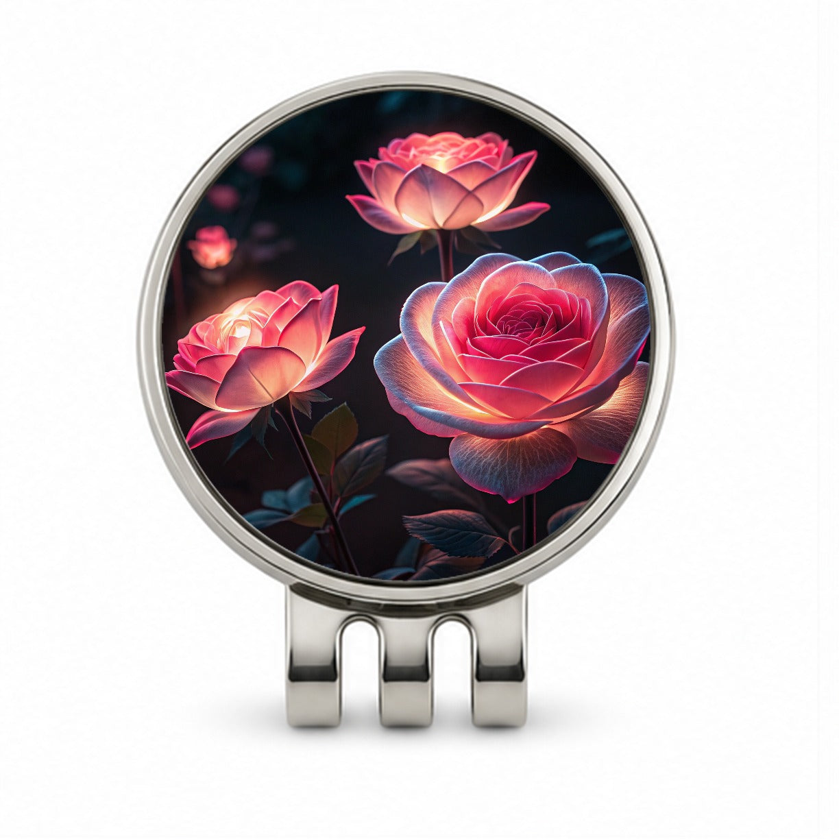 Glowing Pink Roses Beautiful Flowers Golf Hat Clip with Ball Marker