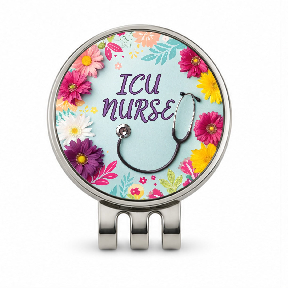 ICU Nurse Appreciation Stethoscope Flowers Golf Hat Clip with Ball Marker