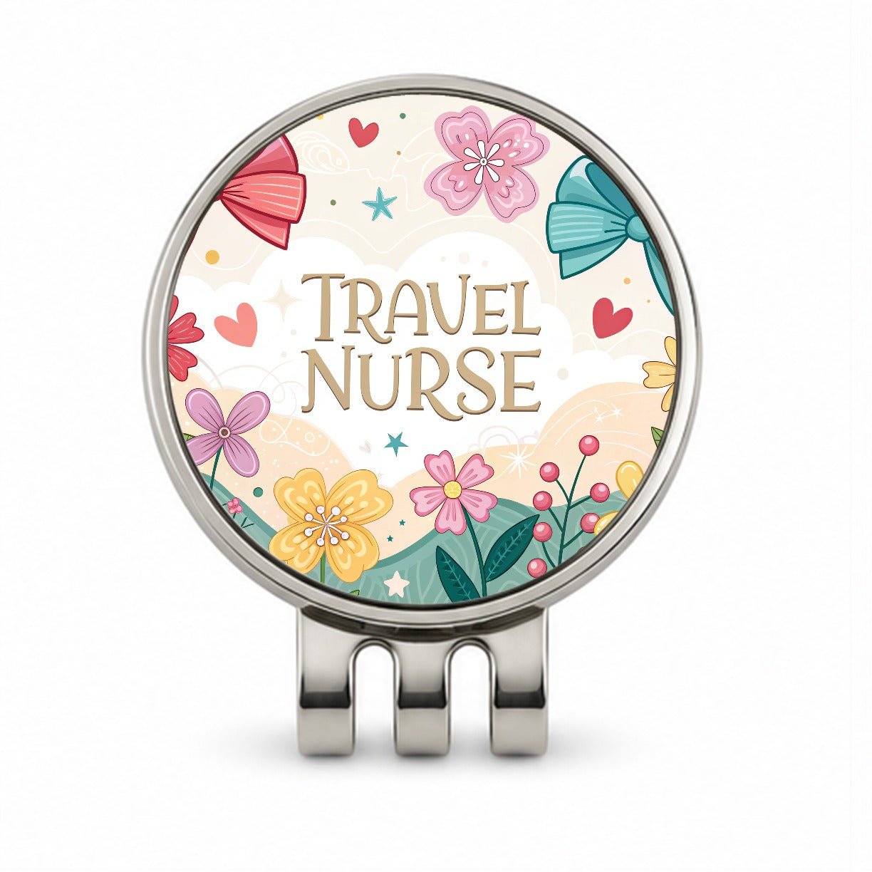 Travel Nurse Appreciation Coquette Bows Flowers Golf Hat Clip with Ball Marker