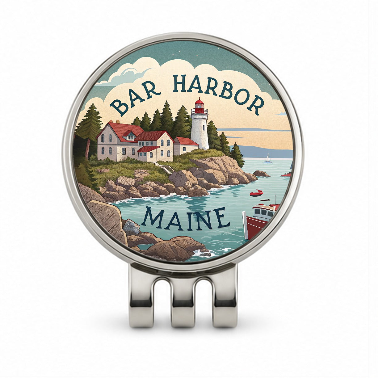 Bar Harbor, Maine ME Travel City State Stamp Golf Hat Clip with Ball Marker
