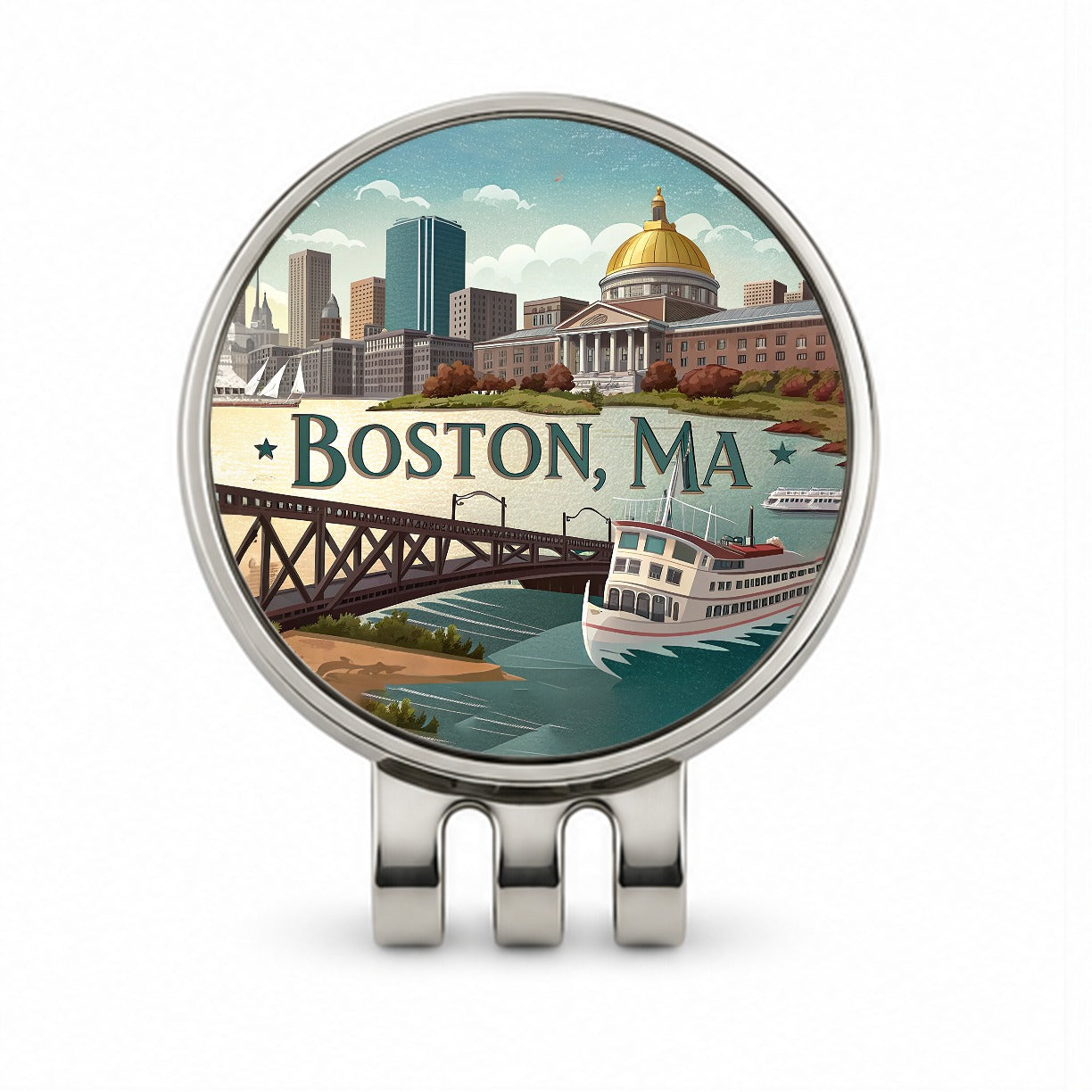 Boston, Massachusetts MA Travel City State Stamp Golf Hat Clip with Ball Marker