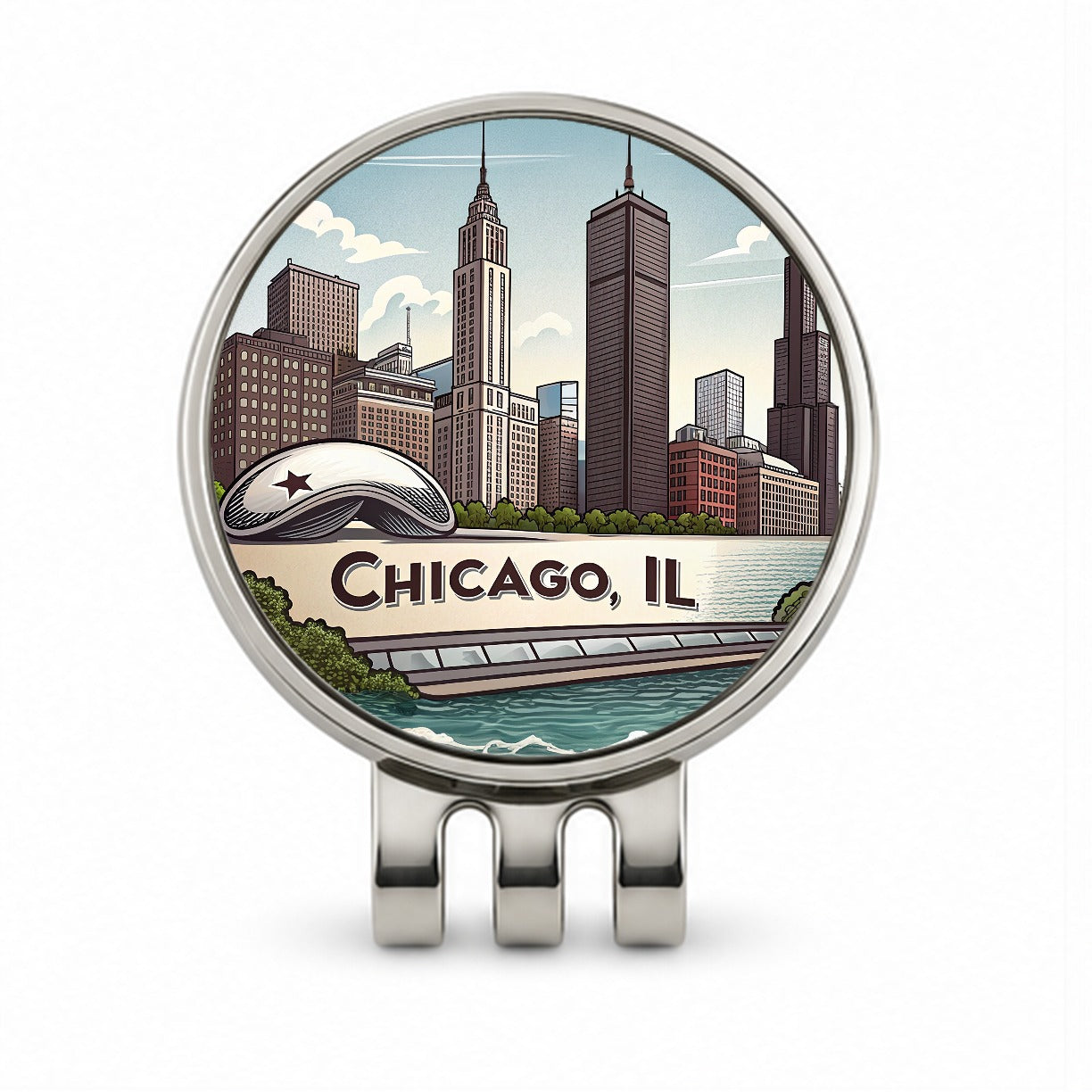 Chicago, Illinois IL Travel City State Stamp Golf Hat Clip with Ball Marker