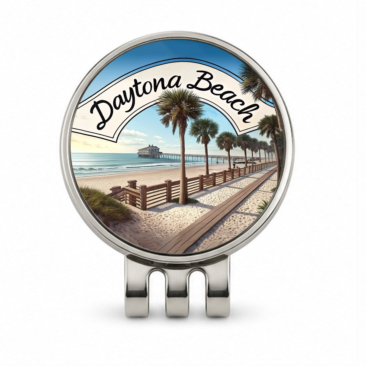 Daytona Beach, Florida FL Travel City State Stamp Golf Hat Clip with Ball Marker