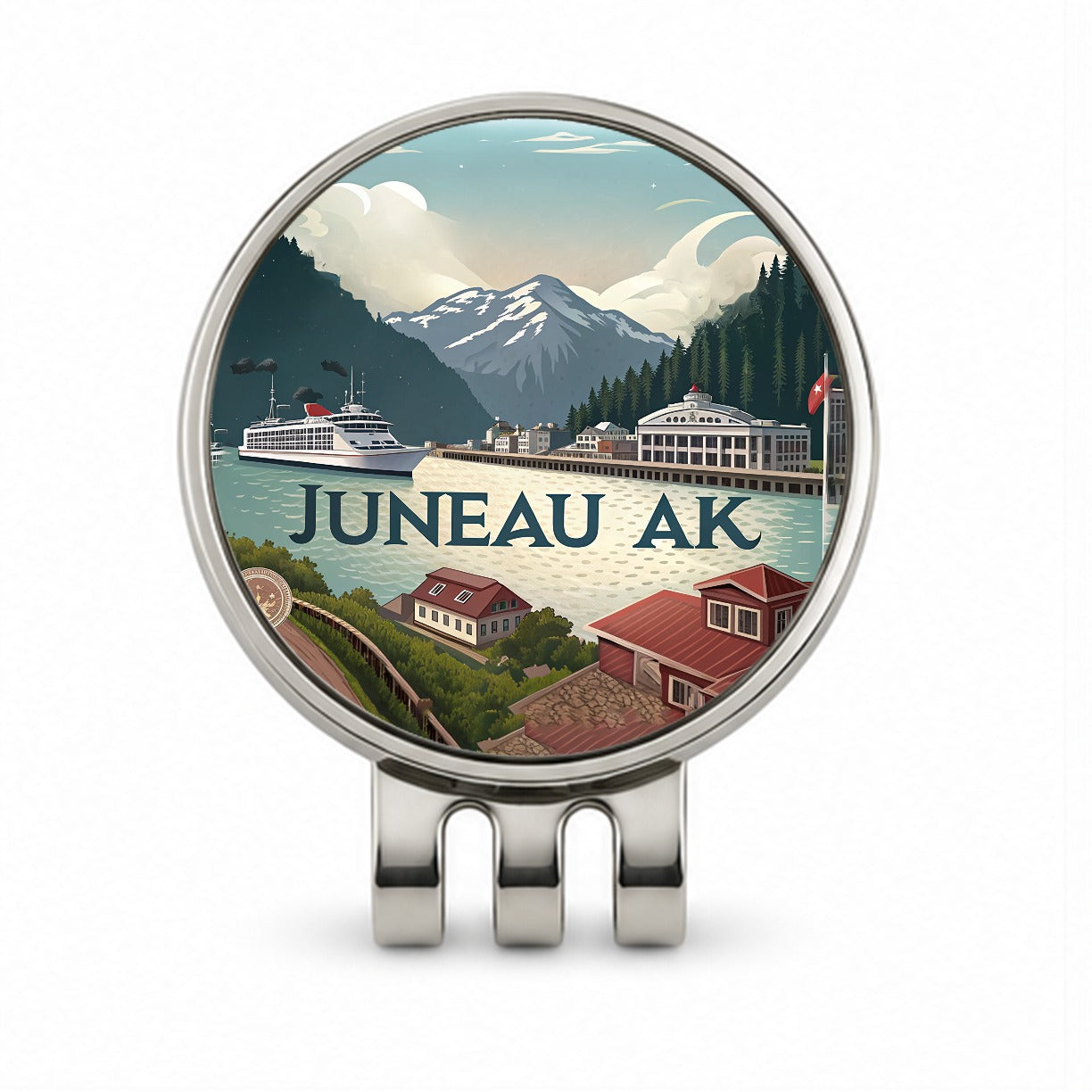 Juneau, Alaska AK Travel City State Stamp Golf Hat Clip with Ball Marker