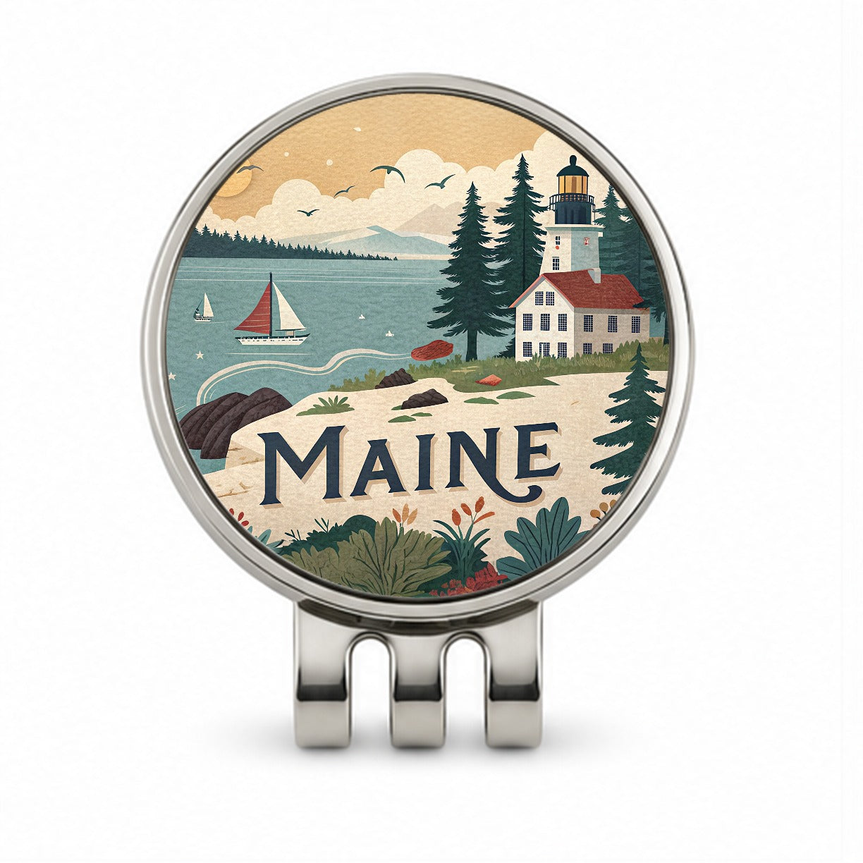 Maine ME Travel City State Stamp Golf Hat Clip with Ball Marker