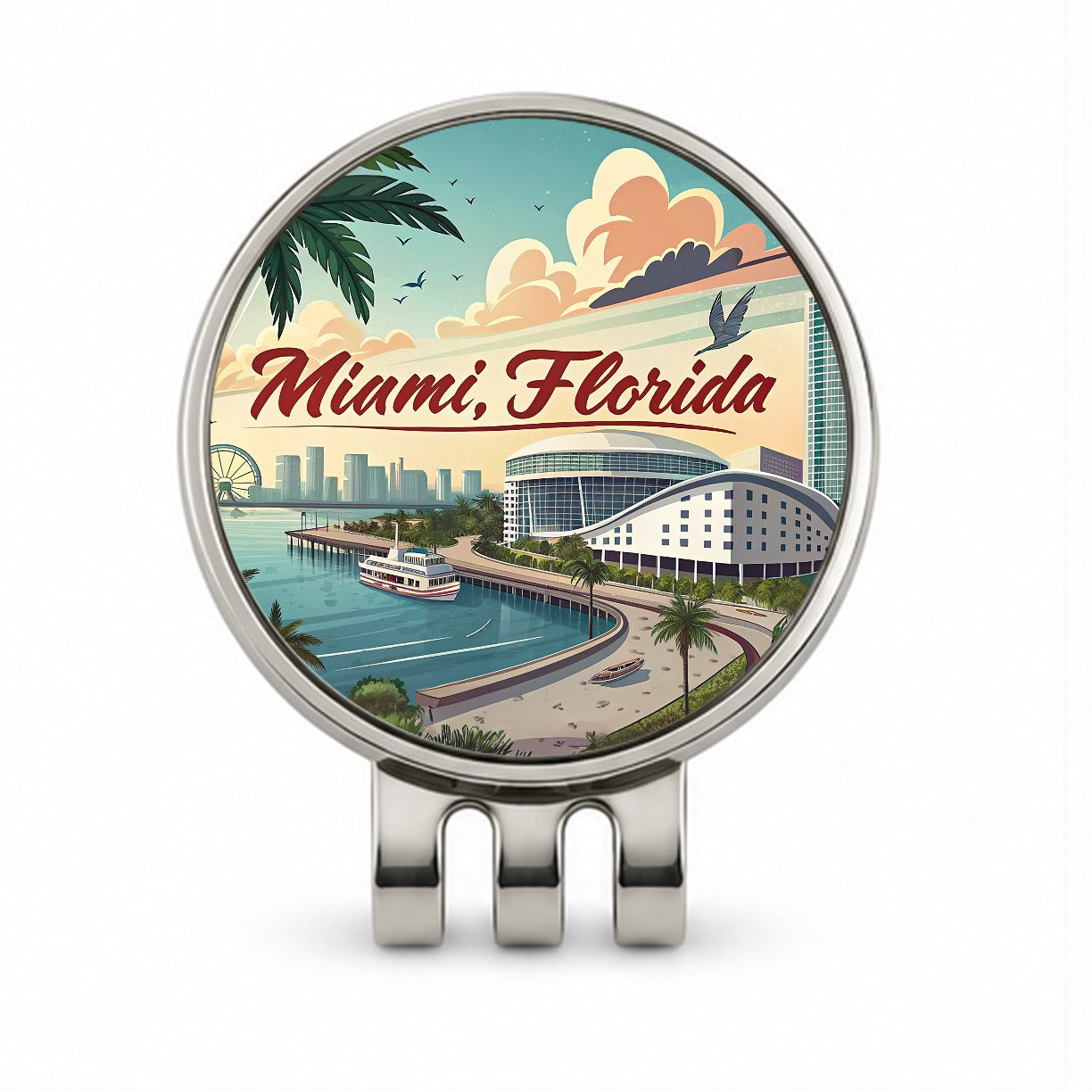 Miami, Florida FL Travel City State Stamp Golf Hat Clip with Ball Marker