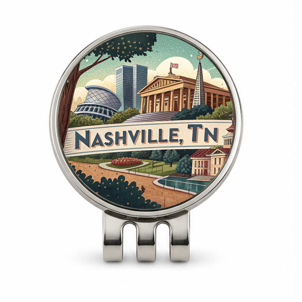Nashville, Tennessee TN Travel City State Stamp Golf Hat Clip with Ball Marker