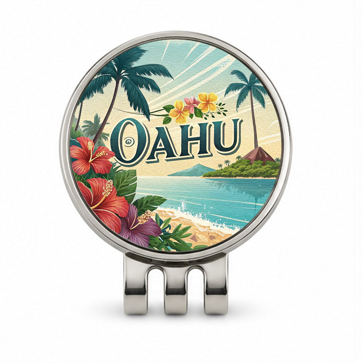 O'Ahu Hawaii HI Travel City State Stamp Golf Hat Clip with Ball Marker