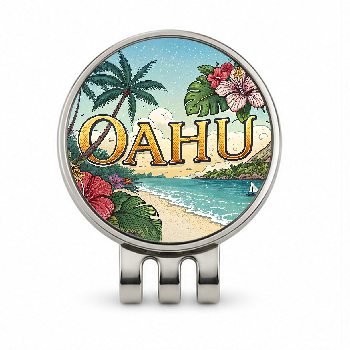 O'Ahu Hawaii HI Tropical Travel City State Stamp Golf Hat Clip with Ball Marker