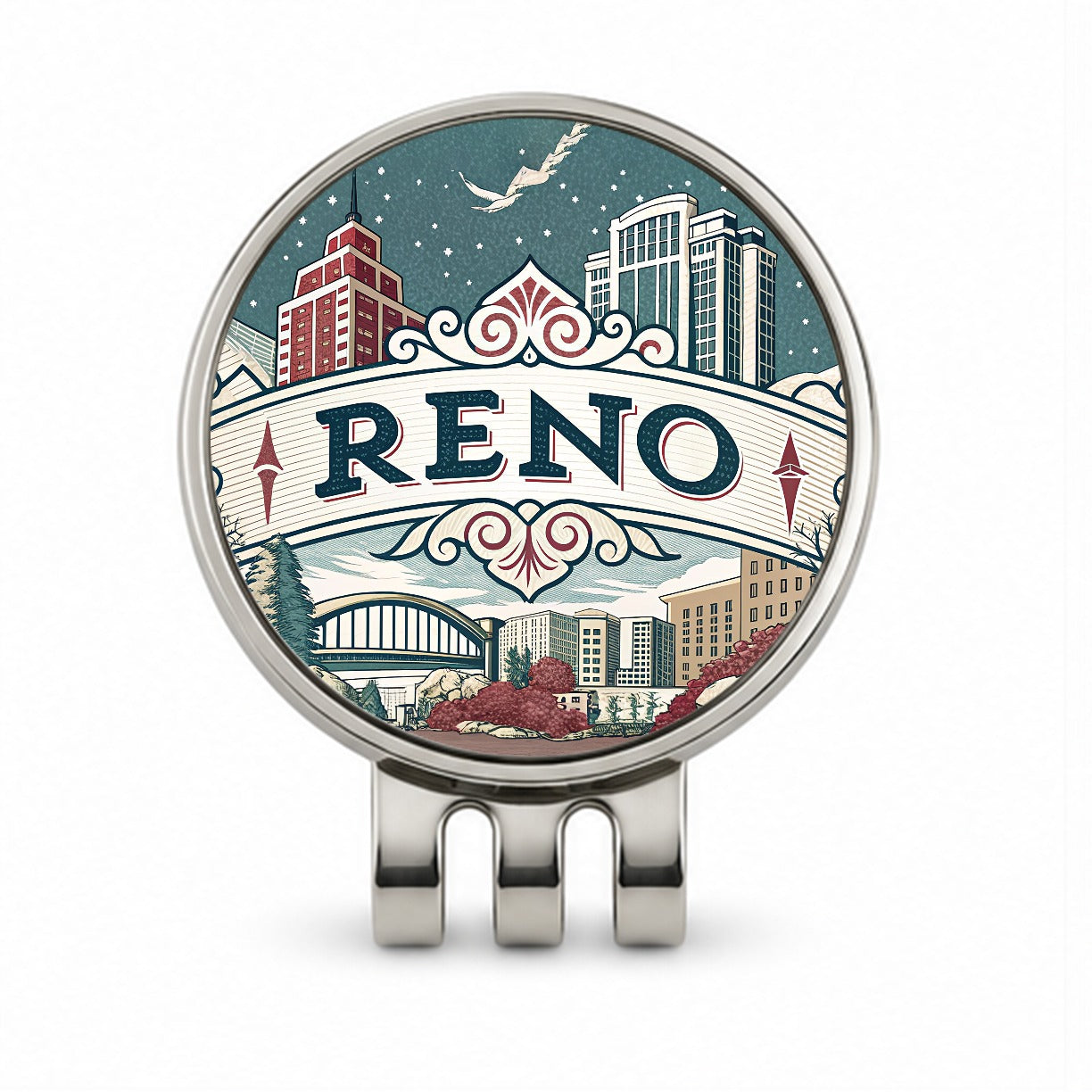 Reno, Nevada NV Travel City State Stamp Golf Hat Clip with Ball Marker