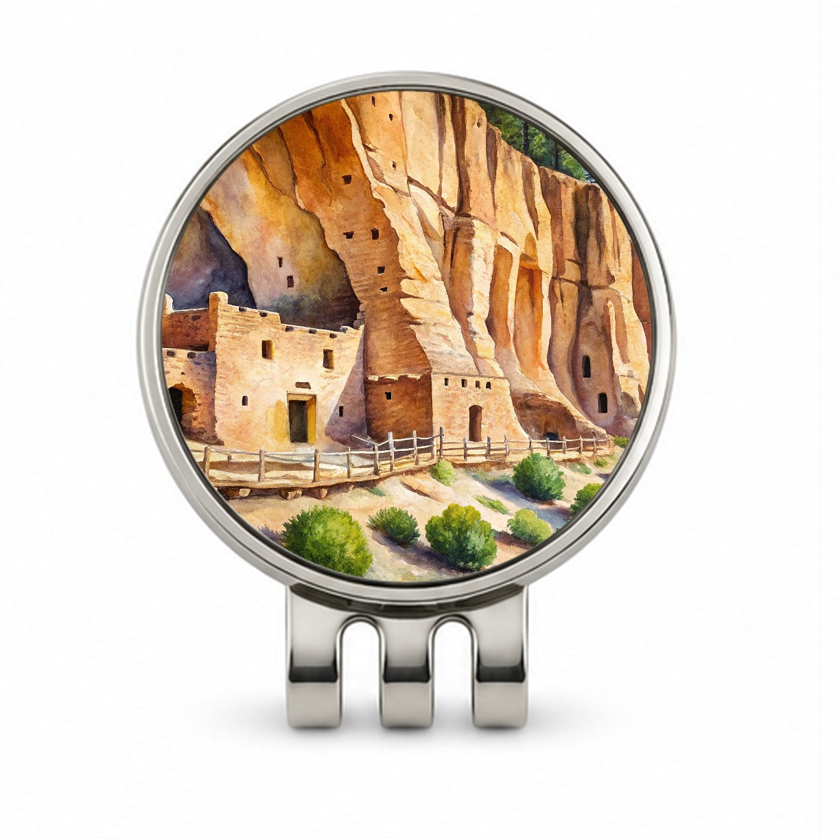 Bandelier National Monument New Mexico Watercolor Style Golf Hat Clip with Ball Marker