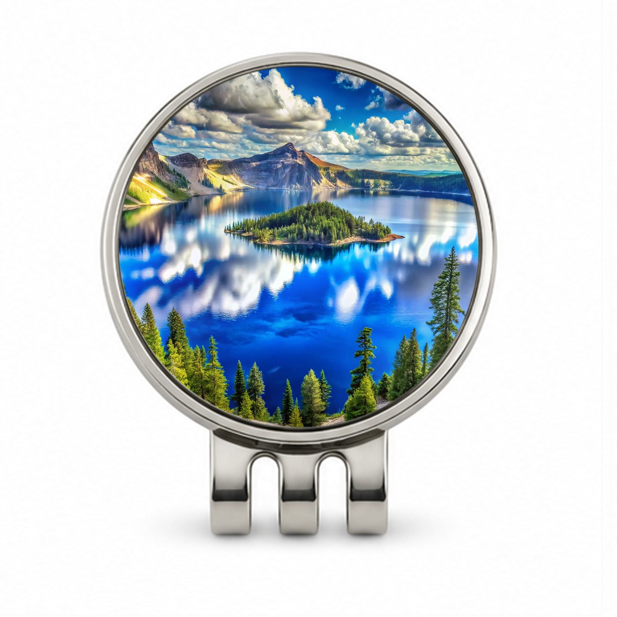 Crater Lake National Park Oregon Watercolor Style Golf Hat Clip with Ball Marker