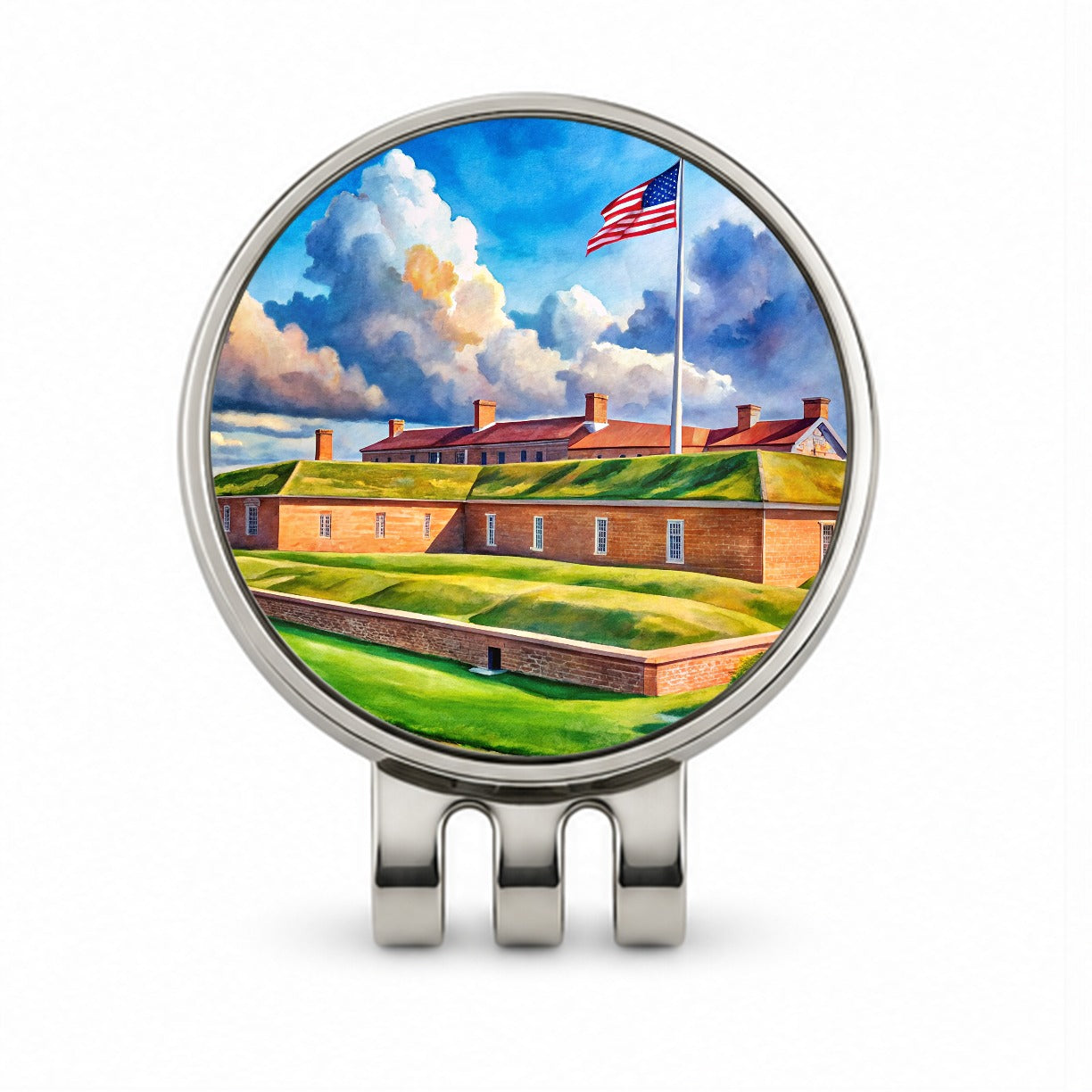 Fort McHenry National Monument Maryland Watercolor Style Golf Hat Clip with Ball Marker