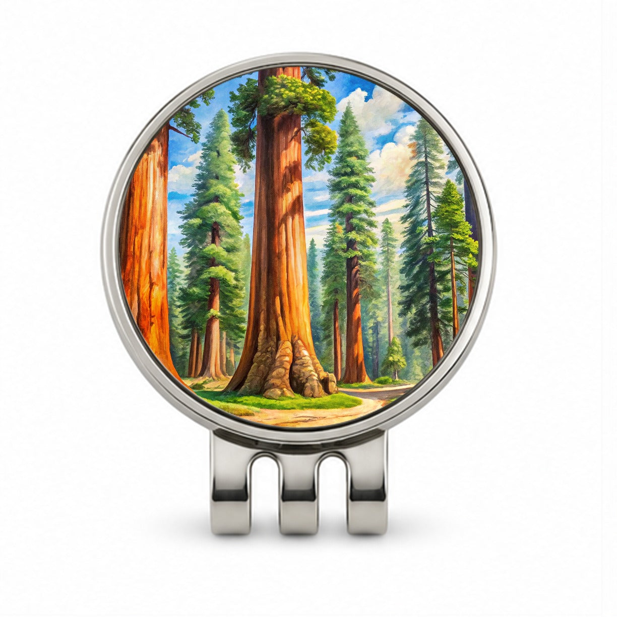 Giant Sequoia National Monument California Watercolor Style Golf Hat Clip with Ball Marker