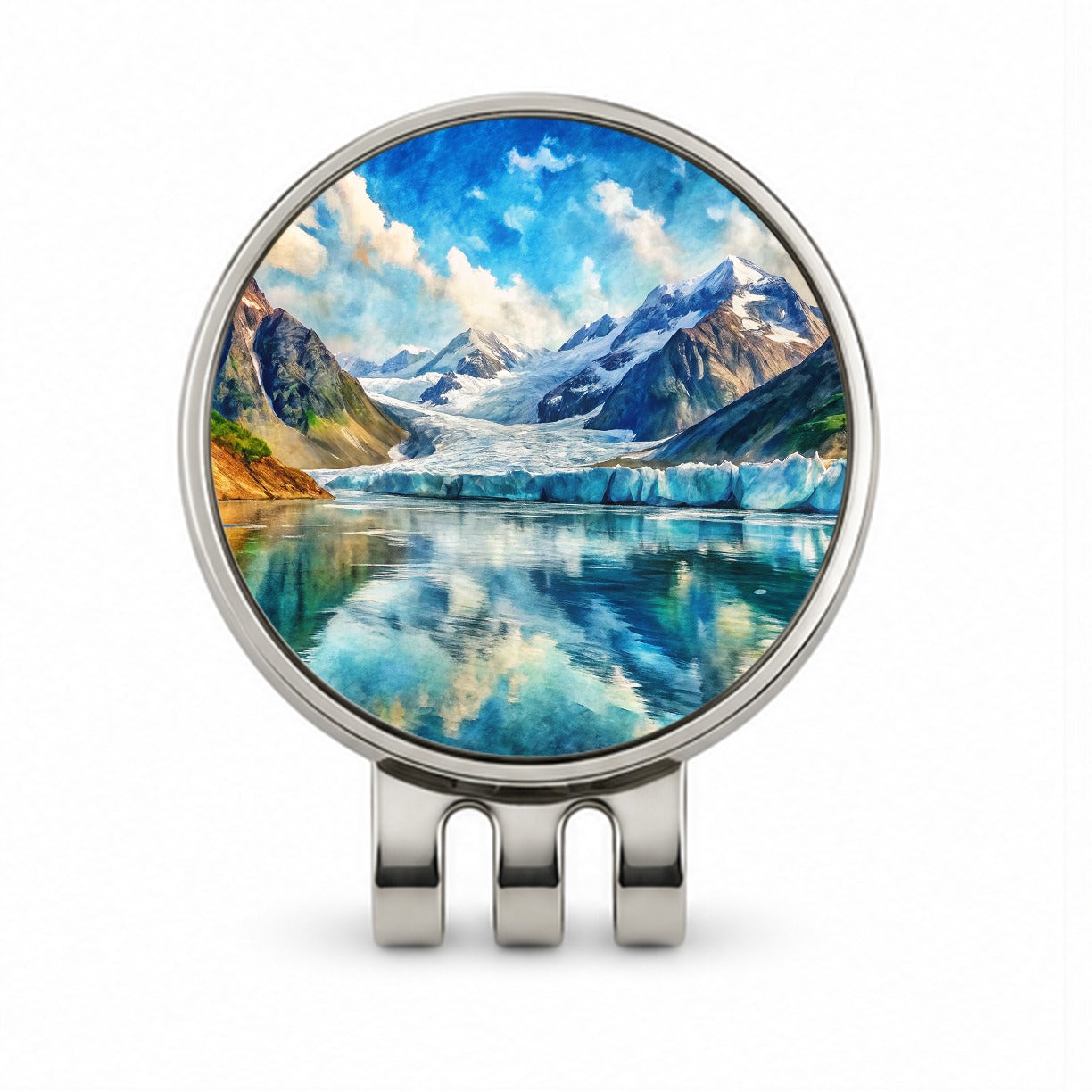 Glacier Bay National Park Alaska Watercolor Style Golf Hat Clip with Ball Marker